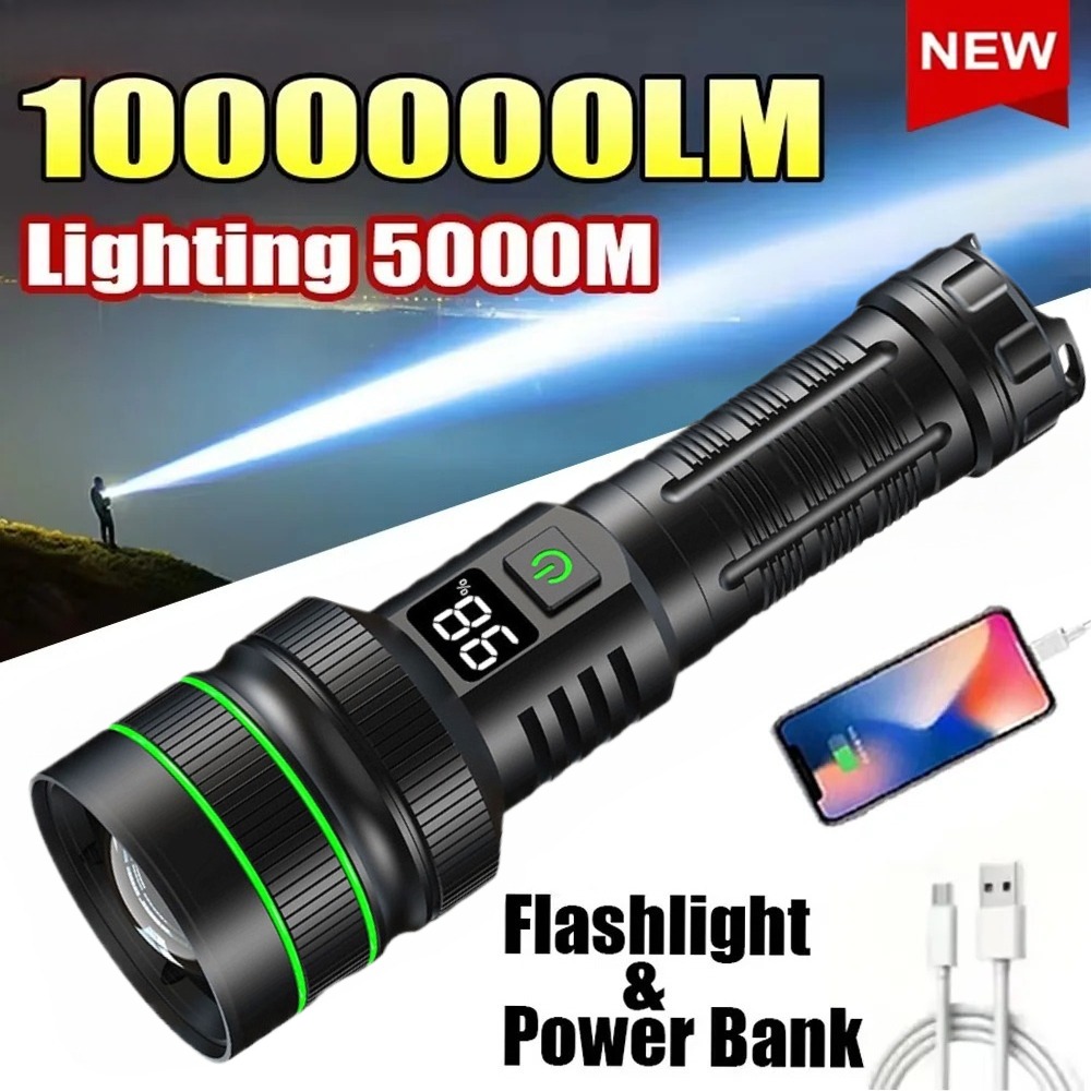 Outdoor Power Bank - Lanterna LED poderosa com zoom, recarregável